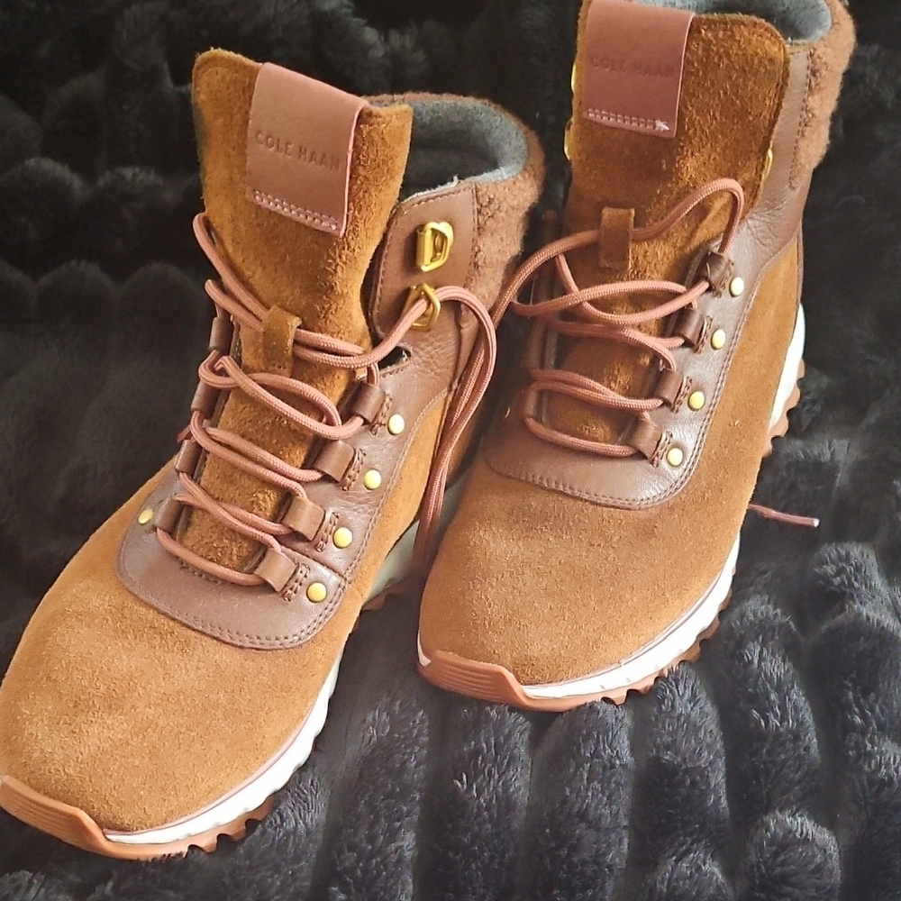 Cole Haan Brown Combat Moto Boots Nubuck Leather